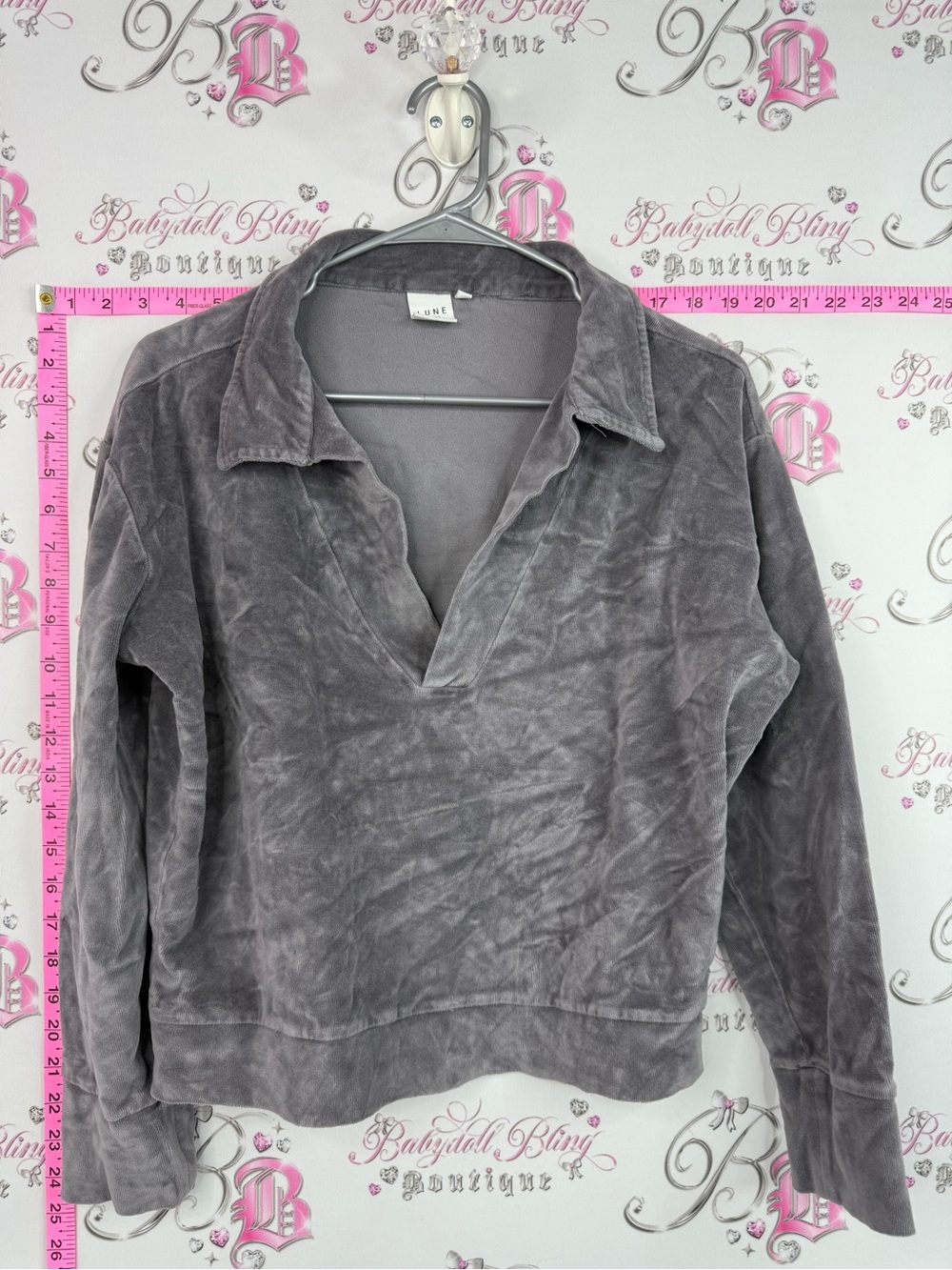 Lune active sweater soft velour Gray Pullover Collared Top
